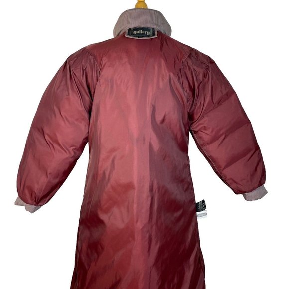 Vintage J. Gallery Down Coat size PM Burgandy & Cream pinstripe Long - Picture 8 of 16